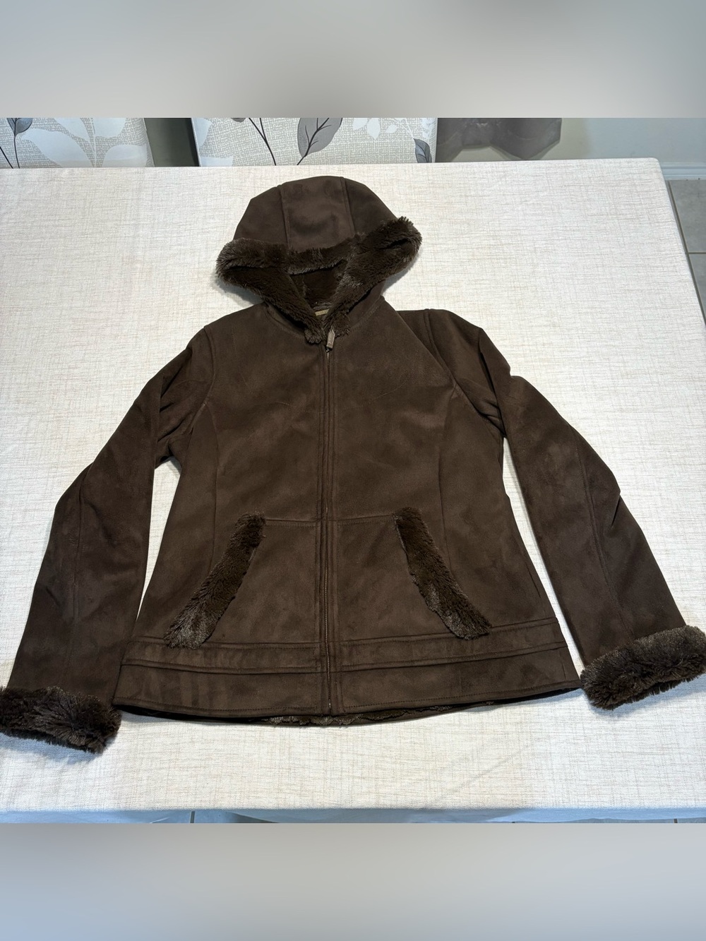 Jones New York Dark Brown Hooded Teddy Jacket